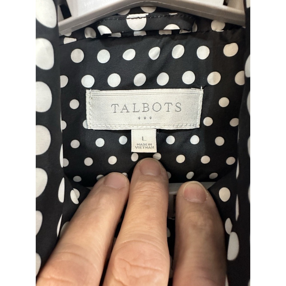 Talbots Women's Down Puffer Quilted Vest Black & White Polka Dot Large Full Zip - Picture 4 of 9